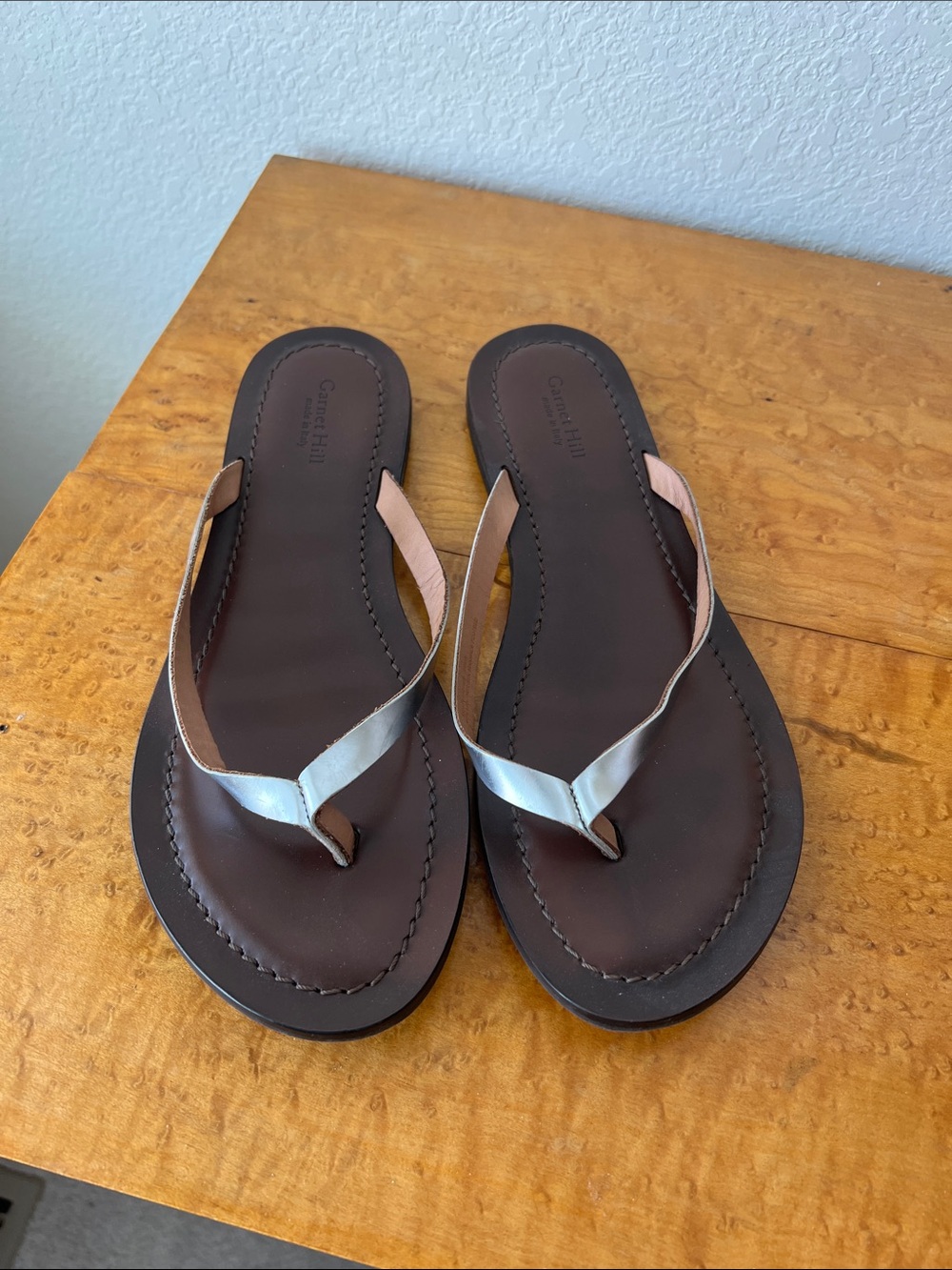 Garnet Hill Brown Leather Sandals with Silver Straps